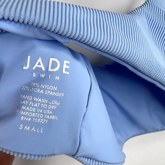 JADE SWIM Rounded Edges Ribbed Bikini Top Scoop Neck Sky Blue Small Unpadded - Picture 3 of 3